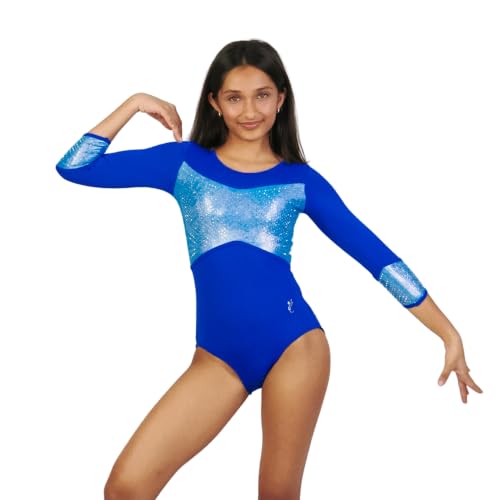 Image of IKAANYA Girls or Women Full Sleeves Rhinestones Leotard - Ideal for Gymnastics, Dance, Yoga, Acrobatics or Performance (Toddlers, Kids, Adults)