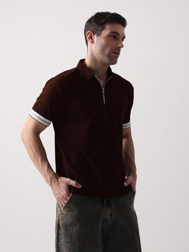 Image of Leriya Fashion T Shirt for Men | Polo T-Shirt for Man | Men's Half Zip Polo | Lightweight Breathable Summer Wear | Textured Knit Casual Stylish Tee | Short Sleeve Smart Casual Top for Man