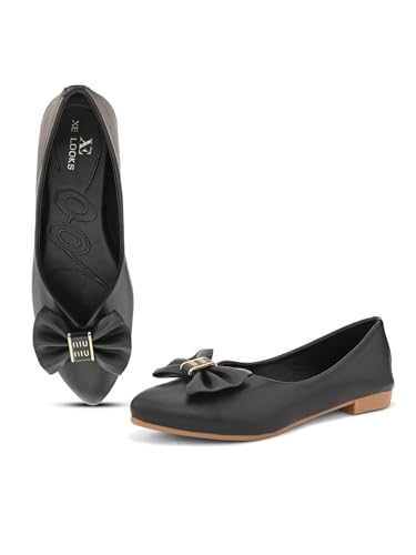 Image of XE Looks Stylish Ballerinas with Gold Bow Accent - Comfortable, Versatile, and Ideal for Elevating Your Everyday Outfits for Girls & Womens