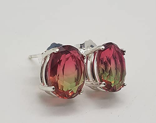 4.4ct Oval Watermelon Tourmaline Sterling Silver Earrings4