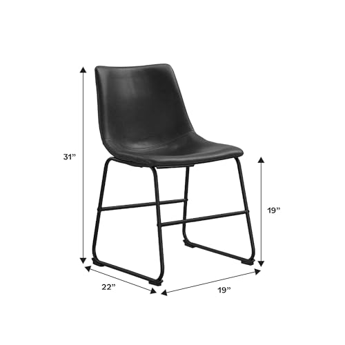 Walker Edison Douglas Urban Industrial Faux Leather Armless Dining Chairs, Set of 2, Black