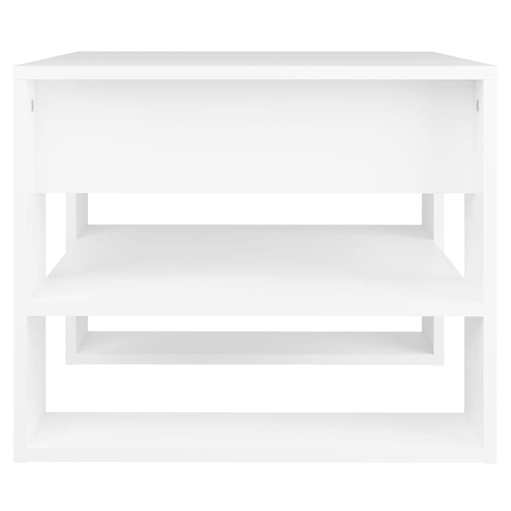 Mesa de centro blanca 55 x 55 x 42 cm, material de madera, diseño moderno con estante, mesa auxiliar estable, pequeña, ahorra espacio, para salón, balcón y dormitorio