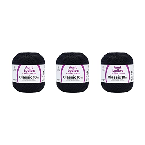Image of Aunt Lydia Value Black Crochet - 3 Pack of 1000y /914m - Cotton - Gauge 10 - Crochet
