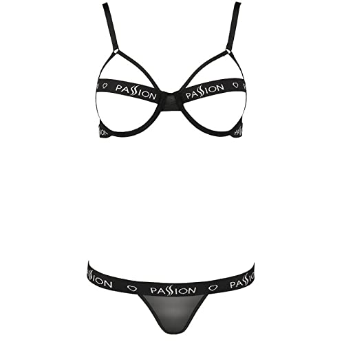 Passion Kyouka Damenunterwäsche aus Leder und Latex, Set mit Zwei Stück, Schwarz, L/XL