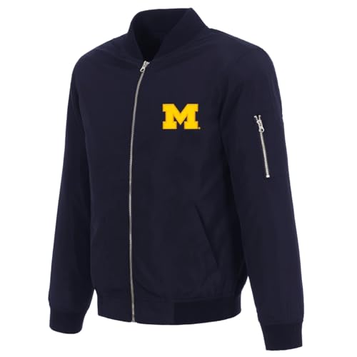 JH Design University of Michigan Wolverines Bomber Jacket Zip Up Navy Coat