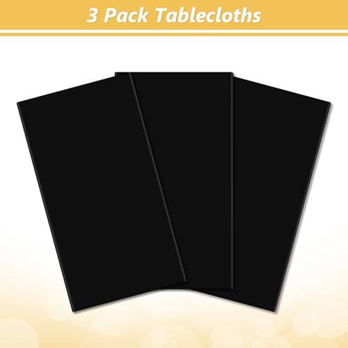 Image of LANLISA 3 Pack Plastic Table Cloth Disposable, Black Table Cloth for Rectangle Table, 54 x 108 Inch Disposable Tablecloth for Party, Plastic Table Cover