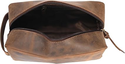 RusticVintage Leather Toiletry Bag, Cosmetic Case, Classy Dopp Kit - Best Gift - Premium Genuine Leather Dopp Kit Shaving Kit Organizer Travel Kit Pouch Bag f - Large Size (Oil pull up) (Dark Brown)