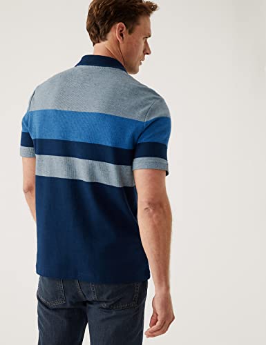 Image of Marks & Spencer Mens Striped Cotton Collared Neck Regular Fit Polo Shirt
