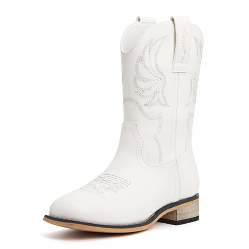 vodvob Kids Western Cowboy Boots for Boys Girls Square Toe Cowgirl Boots Mid Calf Riding Shoes with Zipper (Little Kid/Big Kid)