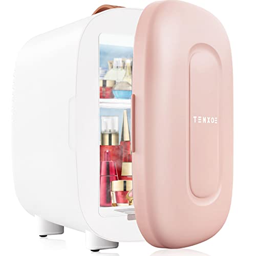 TENXOE Mini Beauty Fridge, 4 Liter Portable Refrigerator for Skin Care Cosmetics Beauty Makeup, AC/DC Mini Fridges for Bedroom Dorm Office & Car (Pink)