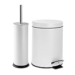 Harbour Housewares 3L Bathroom Bin & Brush Set - Matte White - 2pc Round Stainless Steel Pedal Bin & Toilet Brush Set Slim Small Trashcan for Kitchen Waste, Bathroom Rubbish