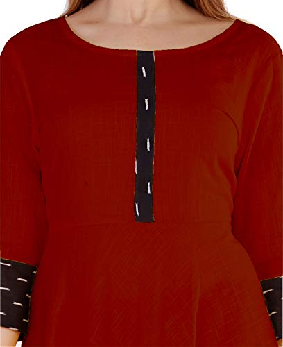 Image of Cotton Plain Black Parinted Lace Border Anarkali Dress Kurtis for Women - Not a Set with Dupatta or Pant