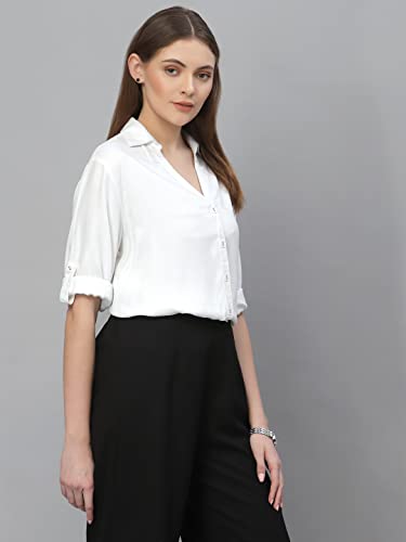 Image of Style Quotient Women Solid Navy Viscose Rayon Semi Formal Shirt