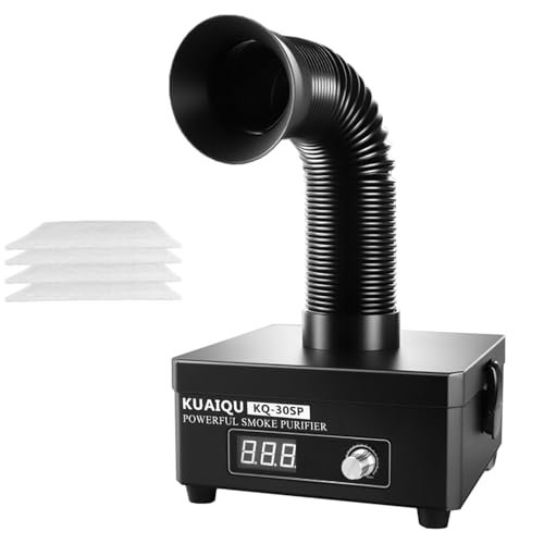 KUAIQU Solder Fume Extractor, Strong Suction Smoke Absorber, 3-layer Filtration, Infinitely Airflow Adjust Smoke Extractor for Soldering, Nail Salon, Welding