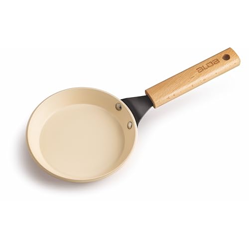 Image of Alda Ceramico Mini Fry Pan 15cm | Non-Stick Ceramic Coating | Heat Resistant Wooden Handle | Compact Egg Fry Pan for Snacks & Breakfast | Induction & Gas Stove Compatible Cookware