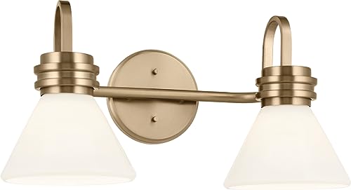 Image of Kichler Farum 2-Light Bathroom Vanity Light Fixture with Opal Glass Shades in Champagne Bronze, Modern Wall Mount Over Mirror for Powder Room (19.25 inch W x 9.5 inch H), 55154CPZ