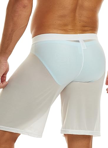 MIZOK Men's Solid Mesh See Through Underwear Transparent Breathable Yoga Short Sexy Sheer Lounge Shorts3