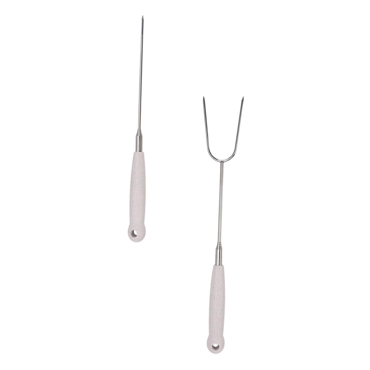 Mikikit Quality Stainless Steel Barbecue Forks Telescopic Camping Forks for Outdoor Cooking Family Gatherings