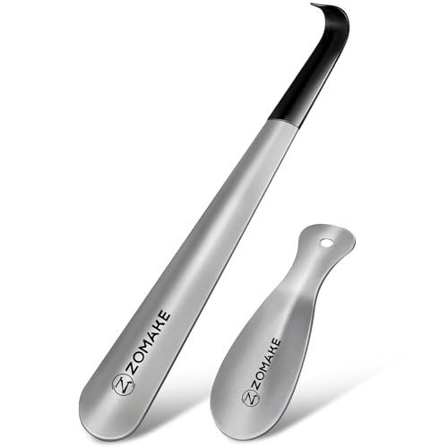 ZOMAKE Schuhlöffel Lang 42cm,Langer Schuhanzieher Metall,Mini Edelstahl Reise Schulöffel Kurz 19cm(2er Silber B)