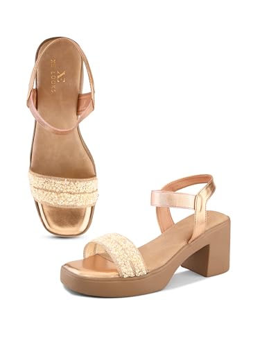 XE Looks Block Heel Sandals | Embellished Front Strap with Beads ...