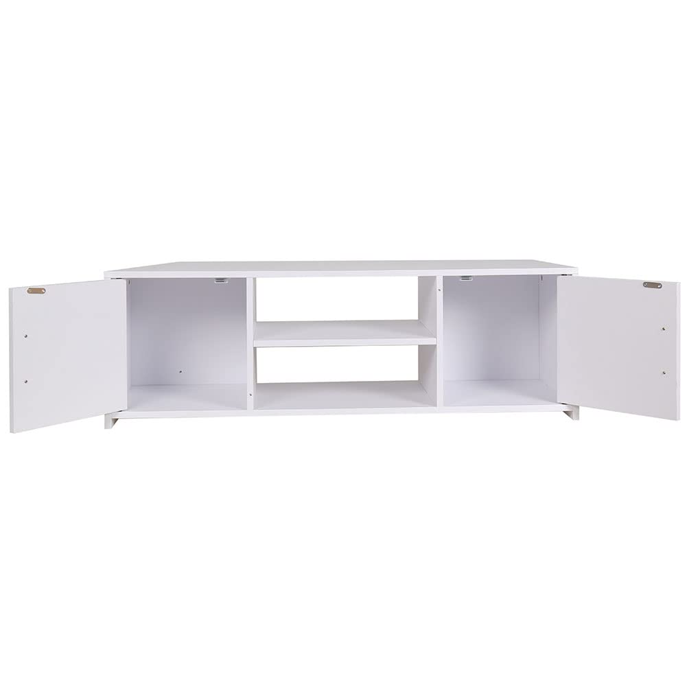 BAKAJI Mobile Mobiletto TV in Legno MDF Credenza con Base Televisione 2 Scomparti Aperti Porta Console Videogiochi DVD e 2 Ante Dimensione 110 x 35 x 36 cm Colore Bianco Design Moderno