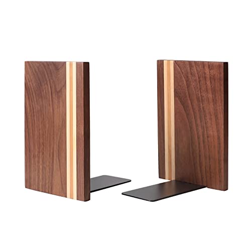 Muso Wood Artist Bookends, Decorative Bookshelf Book Ends Heavy Duty Bookends Desktop Organize Books Wooden Book Ends for Home Office Kitchen 6
