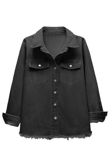 Women's Oversized Jean Jacket Casual Long Sleeve Denim Shirts Distressed Frayed Hem Denim Jackets Fall Outfits 20253