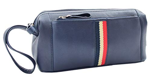 Herren Echtes Leder Kulturbeutel Kosmetik Rasierzeug Reise Waschbeutel Wahl der Farben Guy (Marine) Cover