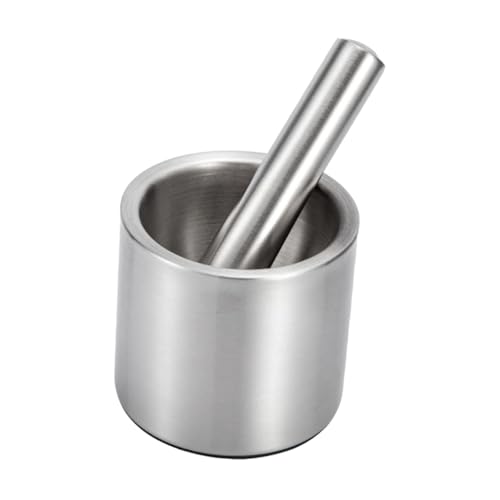 FUNNETOYU Mortero de Acero Inoxidable con Triturador Multifunción para y Especias con Base Antideslizante y Suaves para Uso Doméstico y Cocina Versátil