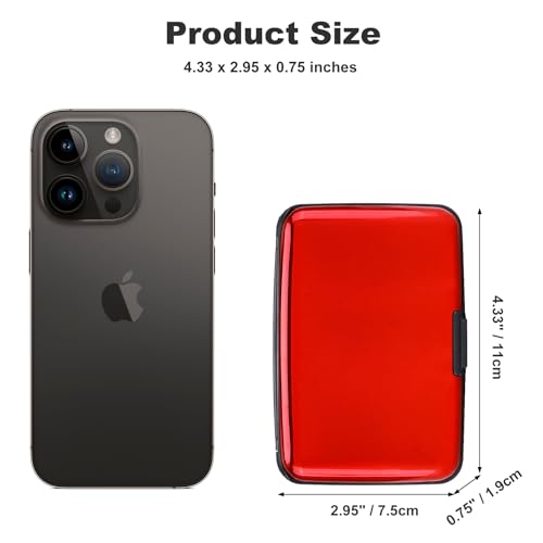 Image of ELFISH Mini RFID Aluminum Wallet Credit Cards Holder Business Card Case Metal ID Case for Men Women (Red)