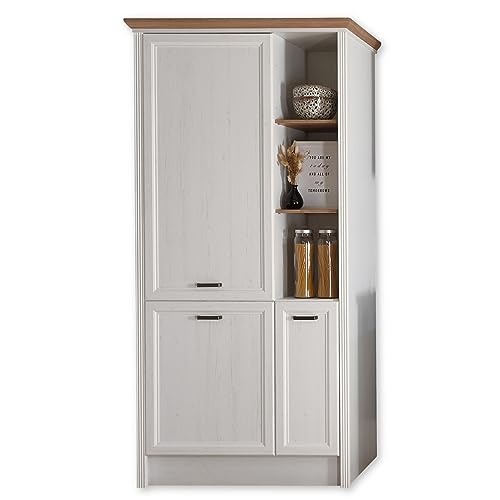 JASMIN Moderno armario empotrado para frigorífico, en pino claro, aspecto de roble artesano, amplio armario alto de cocina con mucho espacio de almacenamiento, 104 x 216,5 x 61 cm (ancho x alto x