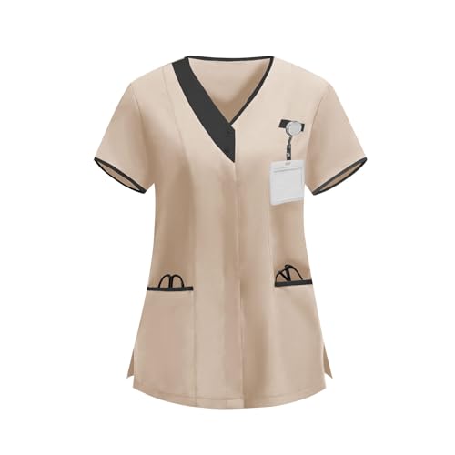 Image of 2026 Scrub for Cleaning Jobs Uniform, Multi Pockets Scrubs for Women Sets, V-Neck Top & Straight Leg Pants Scrubs Set