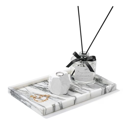 Amauto Natural Marble Vanity Tray Genuine Stone Storage Tray Real Luxurious for Home Decor Bathroom/Vanity/Dresser Non-Resin/Non-Ceramic (Arabescato Calacatta)