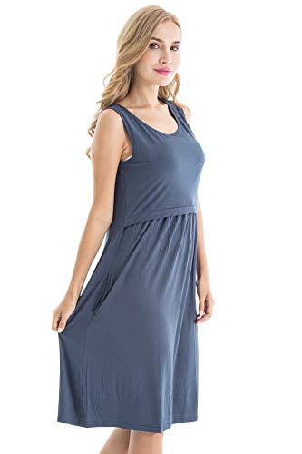 Bearsland Women's Sleeveless Maternity Dress Nursing Breastfeeding Dresses With Pockets,Azure,L #TOP3