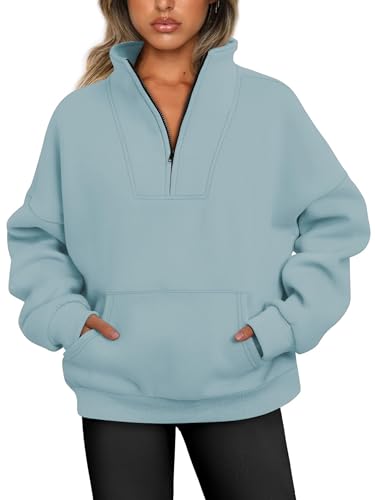 Jhsnjnr Women's Fleece Quarter Zip Sweatshirt Chunky Half Zip Winter Jumper Long Sleeve Sweater Lake Green