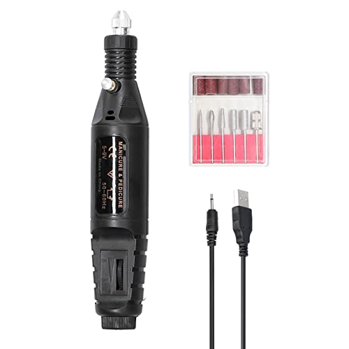 Image of Irfora USB Power Supplys Handheld Mini Electric Grinder Nail Gelatum Removing Tool Machine Speed Adjustable Grinding Rotary Tool Kit with 6 Grinding Heads