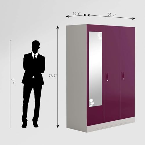 Image of Interio by Godrej Slimline 3 Door Steel Almirah with Locker, Drawer, Star Mirror (Purple, Textured Finish)