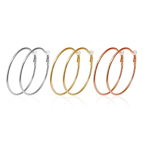 3 Paires De Clips d'Oreilles, Grand Ensemble De Créoles, Boucles d'Oreilles Pour Femmes Non Percées, Boucles d'Oreilles Pour Femmes Hypoallergéniques En Or...