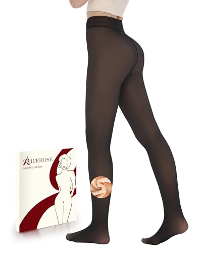iceROSE Fleece Lined Tights Women - Sheer Black Thermal Leggings