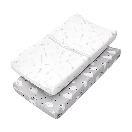 Image of TILLYOU Changing Pad Cover Set in Soft Jersey Material - Fits 32"/34''x16 Contoured Pad for Babies, Clouds & Arrows