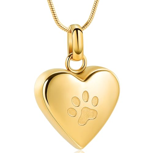 Collares y colgantes | Vccwyqk Joyería De Cremación Para Cenizas Para Huellas De Perro, Collar De Urna De Corazón Para Mascotas, Joyería Conmemorativa De Recuerdo A-Dorado
