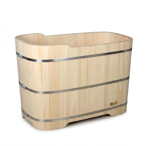 Premium Japanese Hinoki Wood Freestanding Bathtub (47.2) with Copper Drain