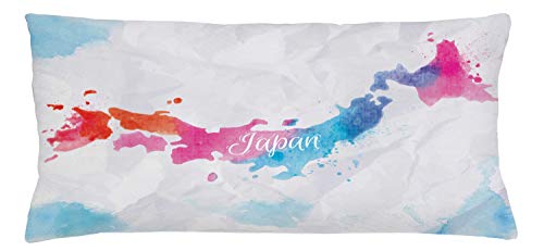 Lunarable Japan Throw Pillow Cushion Cover, Watercolor Style Map of Japan with Compass Cartography Travel Design, Decorative Rectangle Accent Pillow Case, 36