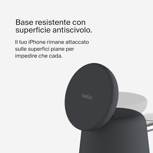 Belkin BoostCharge Pro Dock di ricarica wireless 2 in 1 con MagSafe 15 W, caricabatteria rapido per iPhone, stand compatibile con iPhone 16, 15, 14, 13 e 12, AirPods e altri dispositivi con MagSafe - 5