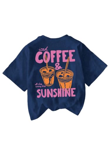 Image of RoseSeek Women's Graphic Letter Tee Crew Neck Drop Shoulder Trendy Summer T Shirt Short Sleeve Vintage Car Print Top
