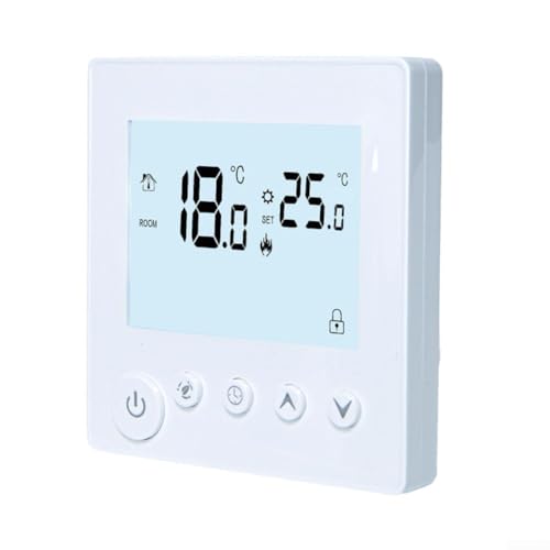 Termostato digital para calefacción eléctrica/agua, programable, pantalla LCD, bloqueo infantil, función de memoria, blanco (16 A)