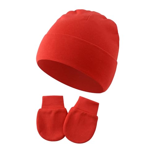 Newborn Hats Mittens Set Cute Baby Girls Boys Cotton Beanie hat Gloves, Unisex Baby Infant Caps for 0-6 Months