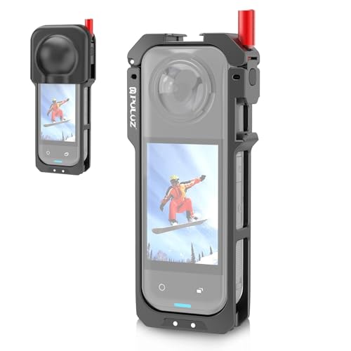 PULUZ Funda protectora de metal para Insta360 X5 Utility Frame Cage Rig Frame con cubierta de lente, soporte adaptador de expansión, accesorios de cámara de acción Insta 360 X5