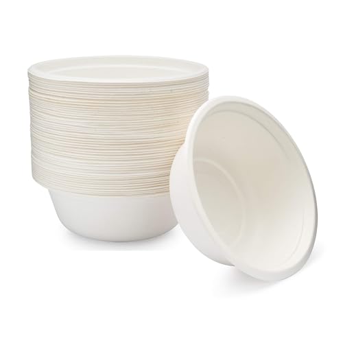 SAVUS 16 Oz Disposable Bowl, [50 count] - 100% Compostable Biodegradable Heavy Duty Eco-Friendly Sugarcane Fiber Bagasse Strong Tree Free Plastic Free Party Paper Bowls