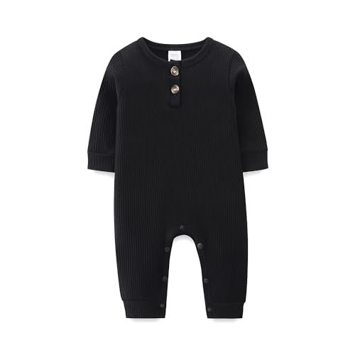 Image of Bibimom Unisex Newborn Clothes 0-12 Months Long Sleeve Snaps up Solid Ribbed Knit Baby Outfits